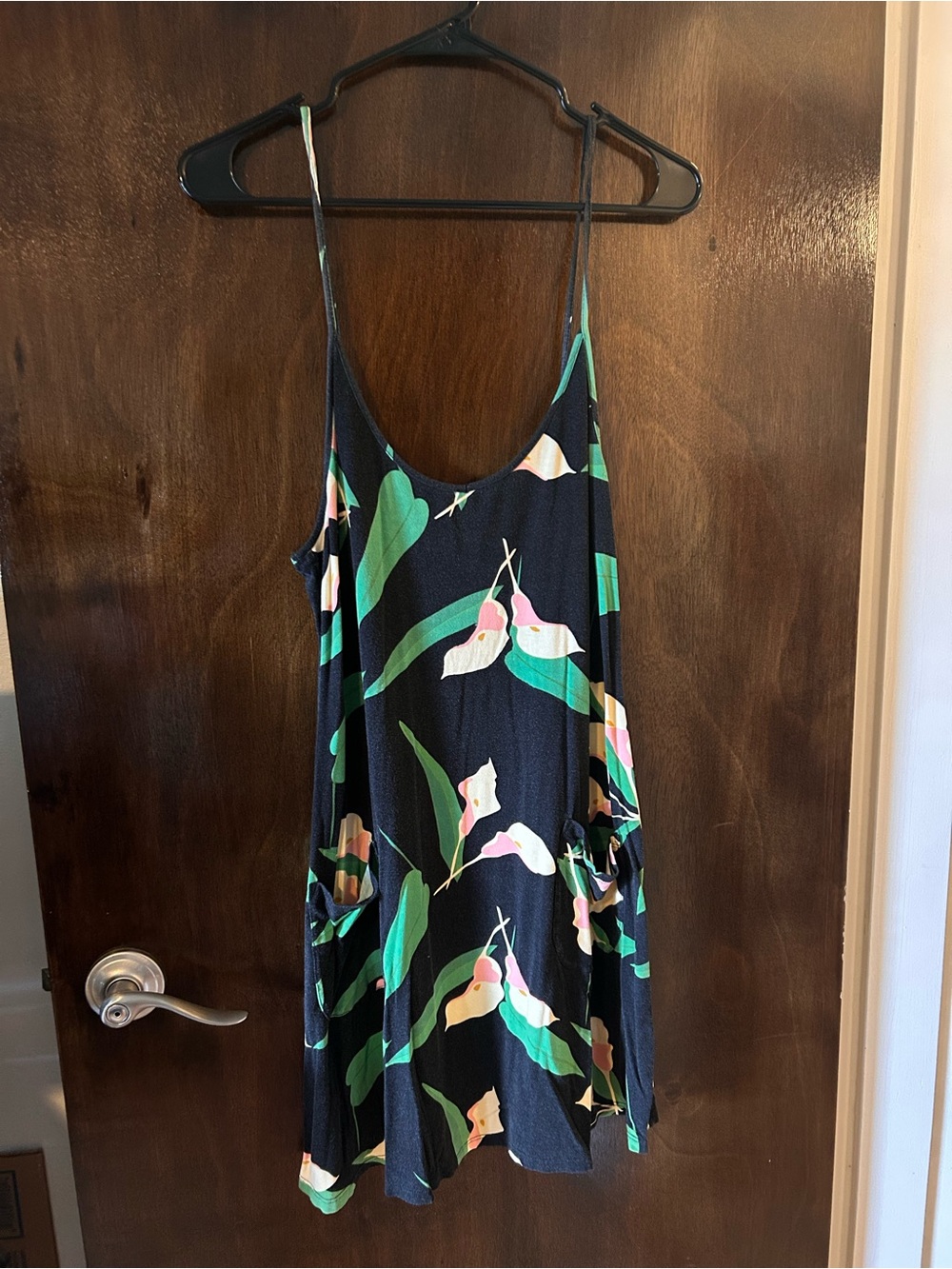 Ava Sky Black Dress with Green and Pink Floral Print